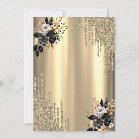 Gouden glitter druppels zwarte Rozen 70e verjaarda Kaart (Achterkant)