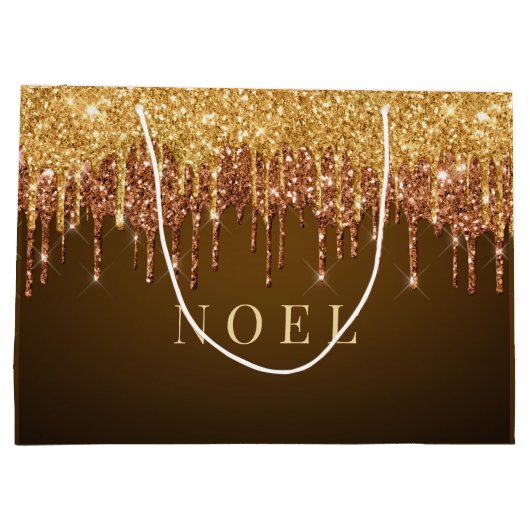Gouden glitter druppelt aangepaste tekst groot cadeauzakje (Achterkant)