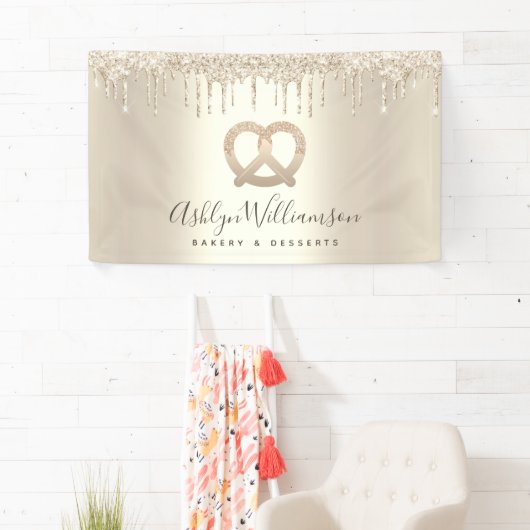 Gouden Glitter Druppelt Bakkerij Dessert Pastry Ch Spandoek (Insitu)