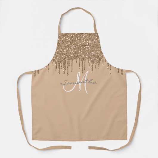 Gouden Glitter Druppelt Metallic Gepersonaliseerd Schort (Voorkant)