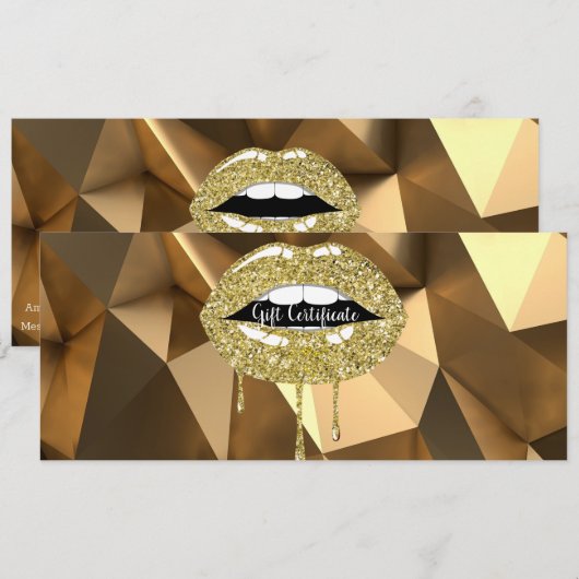 Gouden Glitter Druppende Lippen Make-up Cadeaubon Kaart (Voorkant / Achterkant)