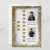 Gouden Glitter Dubbel Afstuderen Twee Foto Afgestu Kaart (Achterkant)