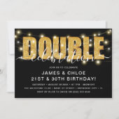 Gouden Glitter 'DUBBEL' Verjaardagsfeest Kaart (Voorkant)