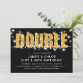 Gouden Glitter 'DUBBEL' Verjaardagsfeest Kaart (Staand voorkant)