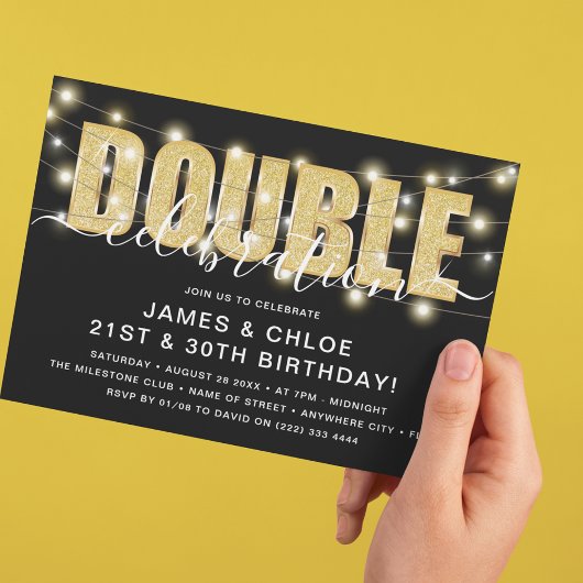 Gouden Glitter 'DUBBEL' Verjaardagsfeest Kaart