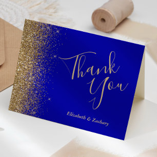 Gouden Glitter Edge Royal Blue bruiloft dank u Kaart