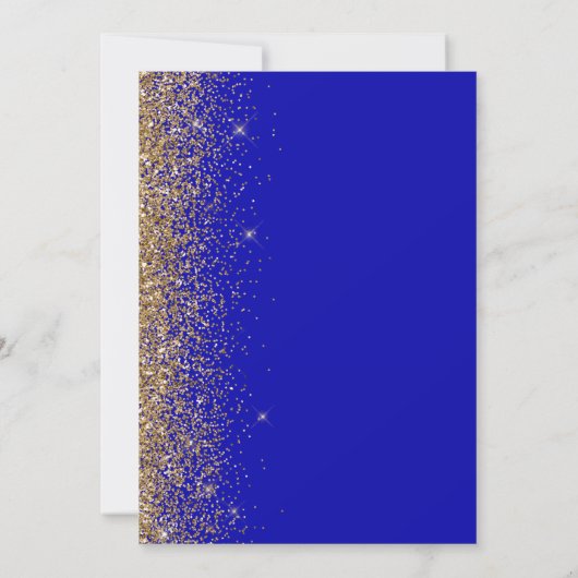 Gouden Glitter Edge Royal Blue De datum opslaan Aankondiging (Achterkant)