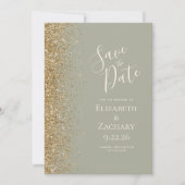Gouden Glitter Edge Sage Groen Sla de datum op Aankondiging (Voorkant)