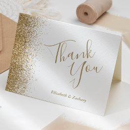 Gouden Glitter Edge White Wedding Dank u Kaart