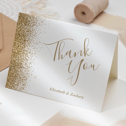 Gouden Glitter Edge White Wedding Dank u Kaart