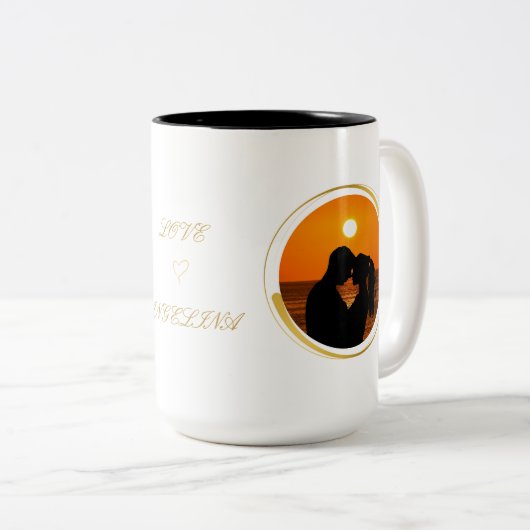 Gouden Glitter Een Monogram Aangepaste Tekst en Af Tweekleurige Koffiemok (Voorkant rechts)