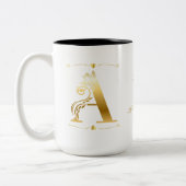 Gouden Glitter Een Monogram Aangepaste Tekst en Af Tweekleurige Koffiemok (Links)