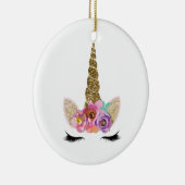 Gouden Glitter Eenhoorn Bloemen Gepersonaliseerd Keramisch Ornament (Rechts)
