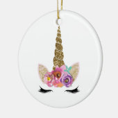 Gouden Glitter Eenhoorn Bloemen Gepersonaliseerd Keramisch Ornament (Links)