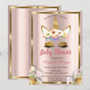 Gouden Glitter Eenhoorn Bloemen Kroon Baby Shower Kaart