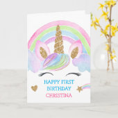 Gouden Glitter Eenhoorn Gepersonaliseerde Meisje V Kaart (Gele Bloem)