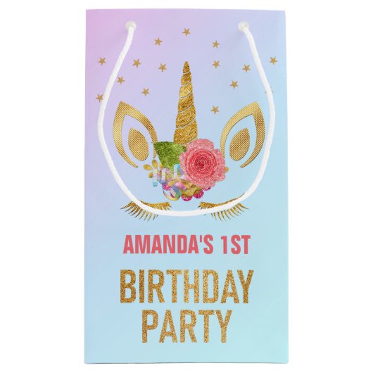 Gouden Glitter Eenhoorn Gezicht Verjaardag Party F Klein Cadeauzakje (Achterkant)