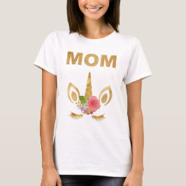 Gouden Glitter Eenhoorn Gezicht Verjaardagsfeest M T-shirt