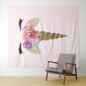 Gouden Glitter Eenhoorn Hoorn Bloemend Modieus Wandkleed (In Situ (horizontaal))