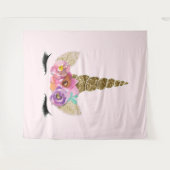 Gouden Glitter Eenhoorn Hoorn Bloemend Modieus Wandkleed (Voorkant (horizontaal))