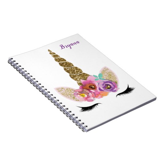 Gouden Glitter Eenhoorn Hoorn Meisjes Glam geperso Notitieboek (Rechterzijde)