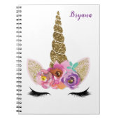 Gouden Glitter Eenhoorn Hoorn Meisjes Glam geperso Notitieboek (Voorkant)