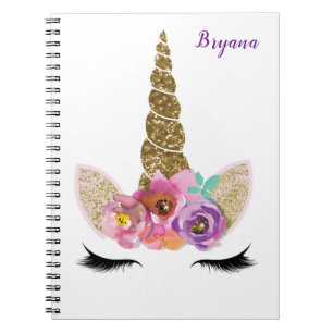 Gouden Glitter Eenhoorn Hoorn Meisjes Glam Persoon Notitieboek