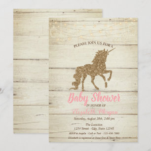 Gouden Glitter Eenhoorn Houtstructuur Baby Shower Kaart