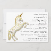 Gouden Glitter Eenhoorn Paard Wit Verjaardag Kaart (Voorkant)