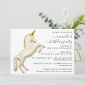 Gouden Glitter Eenhoorn Paard Wit Verjaardag Kaart (Staand voorkant)