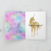Gouden Glitter Eenhoorn Paarse Roze Aqua Blush Kaart (Binnen)