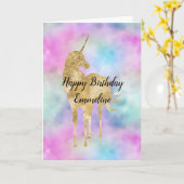 Gouden Glitter Eenhoorn Paarse Roze Aqua Blush Kaart (Gele Bloem)