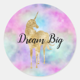 Gouden Glitter Eenhoorn Paarse Roze Aqua Blush Ronde Sticker