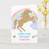 Gouden Glitter Eenhoorn Rainbow Girl Verjaardag Kaart (Gele Bloem)