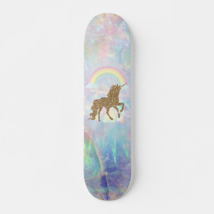 Gouden Glitter Eenhoorn, Regenboog Opaliet Persoonlijk Skateboard