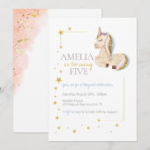 Gouden Glitter Eenhoorn Regenboog Verjaardagsfeest Kaart (Voorkant / Achterkant)