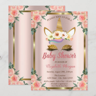 Gouden Glitter Eenhoorn Rozen Kroon Baby Shower Ui Kaart