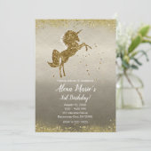 Gouden Glitter Eenhoorn Sterren Glam Verjaardagsfe Kaart (Staand voorkant)