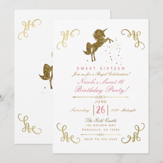 Gouden Glitter Eenhoorn Sterren Storybook Hoeken P Kaart (Voorkant / Achterkant)