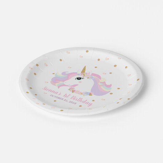 Gouden Glitter Eenhoorn Verjaardagsfeestje Papier  Papieren Bordje (Gekanteld)