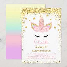 Gouden Glitter Eenhoorn Verjaardagsuitnodiging Kaart