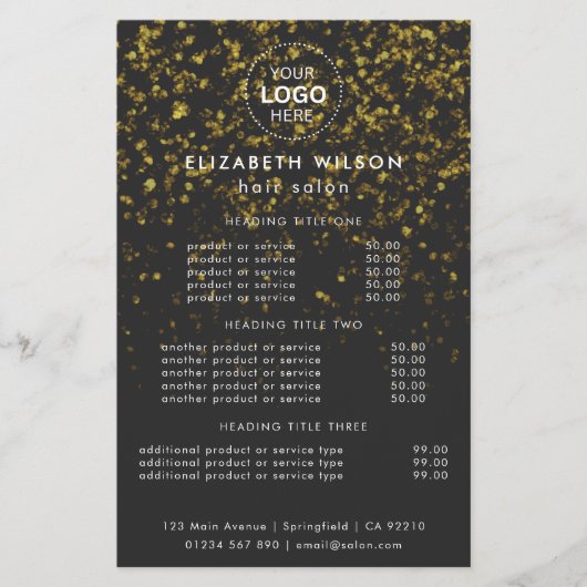 Gouden Glitter | Eenvoudige Salon Service Menu Fly (Voorkant)