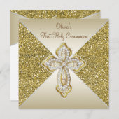 Gouden Glitter Eerste Communie Kaart (Voorkant / Achterkant)