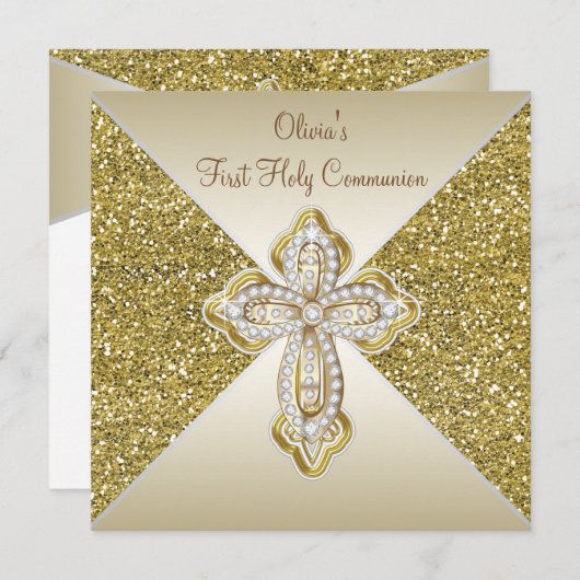 Gouden Glitter Eerste Communie Kaart (Voorkant / Achterkant)