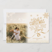 Gouden glitter eerste kerst in ons nieuwe huis feestdagenkaart (Voorkant)