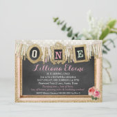  Gouden Glitter Eerste Verjaardag Banner Kaart (Staand voorkant)