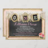  Gouden Glitter Eerste Verjaardag Banner Kaart (Voorkant / Achterkant)