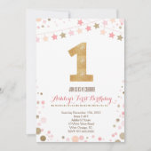 Gouden Glitter Eerste Verjaardag Uitnodiging (Voorkant)