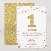 Gouden Glitter Eerste Verjaardag Uitnodiging (Voorkant / Achterkant)