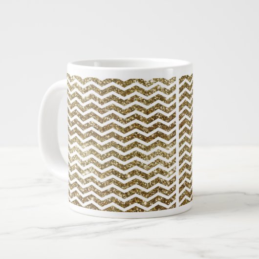 Gouden Glitter Effect Elegante Chevron Zig-Zag Grote Koffiekop (Links)